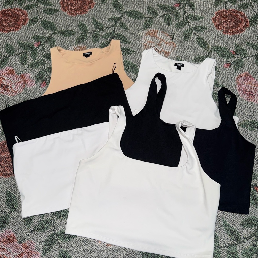 Pack of Express Women's Tank Tops - Black, White, and Tan